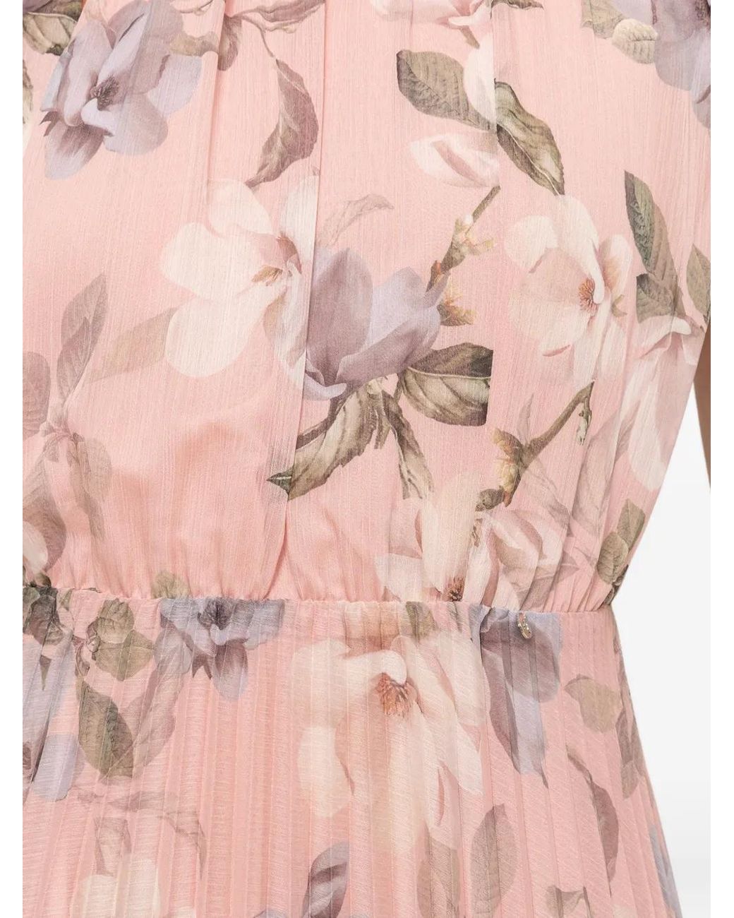 Nissa Pink Pleated Chiffon Midi Dress