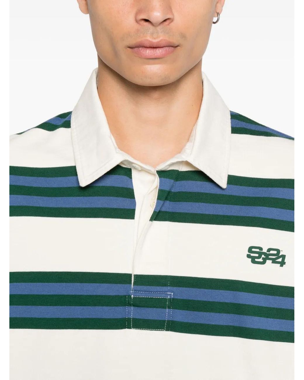 SUMMER GAMES Blue Striped Long-Sleeve Polo Shirt for men