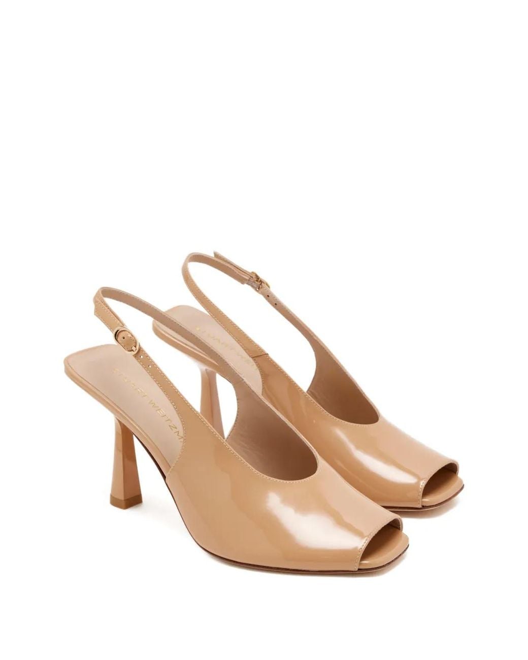 Stuart Weitzman Natural Slingback Peep-Toe Heeled Pumps