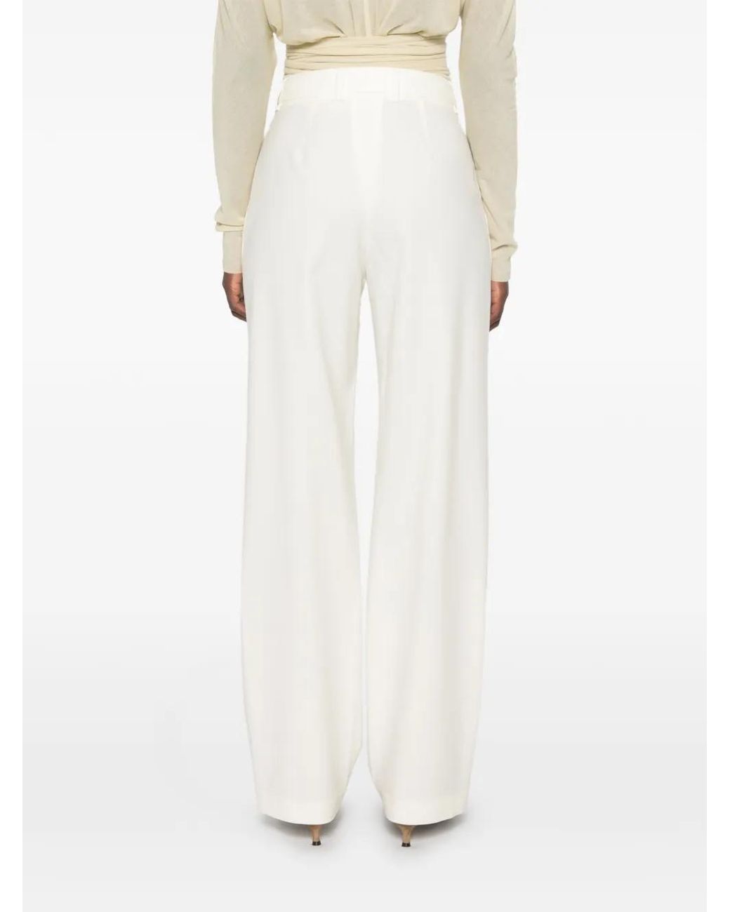 Lardini White Pleat-Detail Wide-Leg Trousers