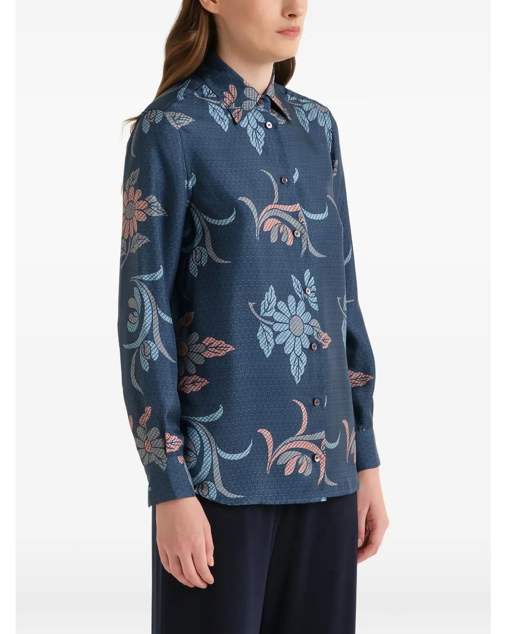 Maliparmi Floral-Print Long-Sleeve Shirt in Blue | Lyst