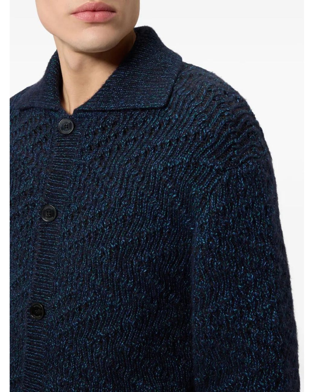 Missoni Blue Oversized Wool-Blend Cardigan With Alpaca Inserts for men