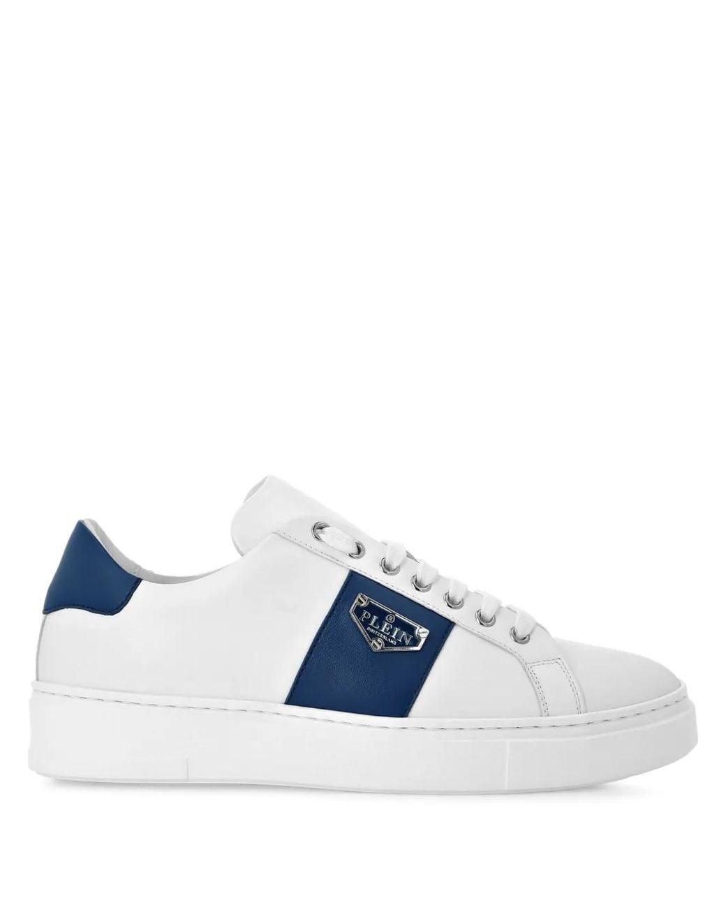 Philipp Plein Blue Logo-Plaque Leather Sneakers