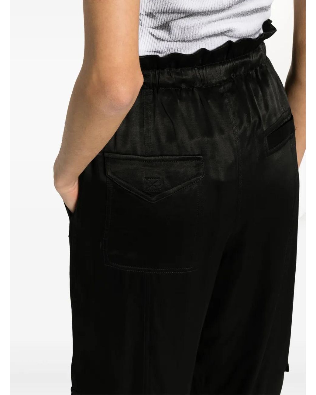Ganni Black Satin Cargo Trousers