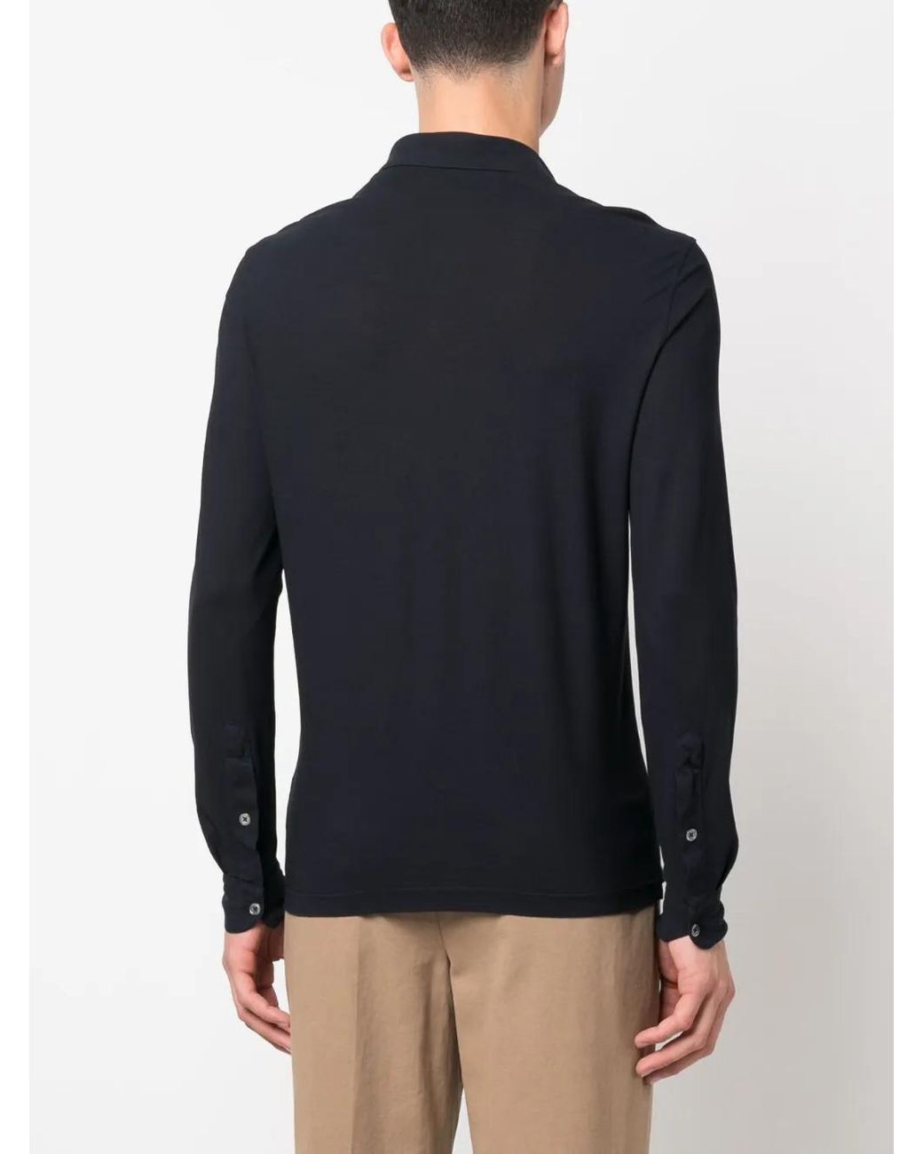 Dell'Oglio Blue Long-Sleeve Cotton Polo Shirt for men