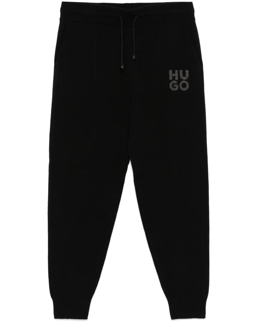 HUGO Black Jacquard-Logo Trousers for men