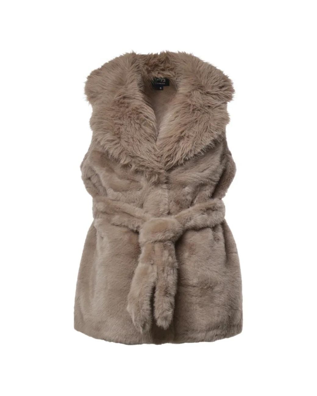 V73 Brown Faux-Fur Belted Gilet