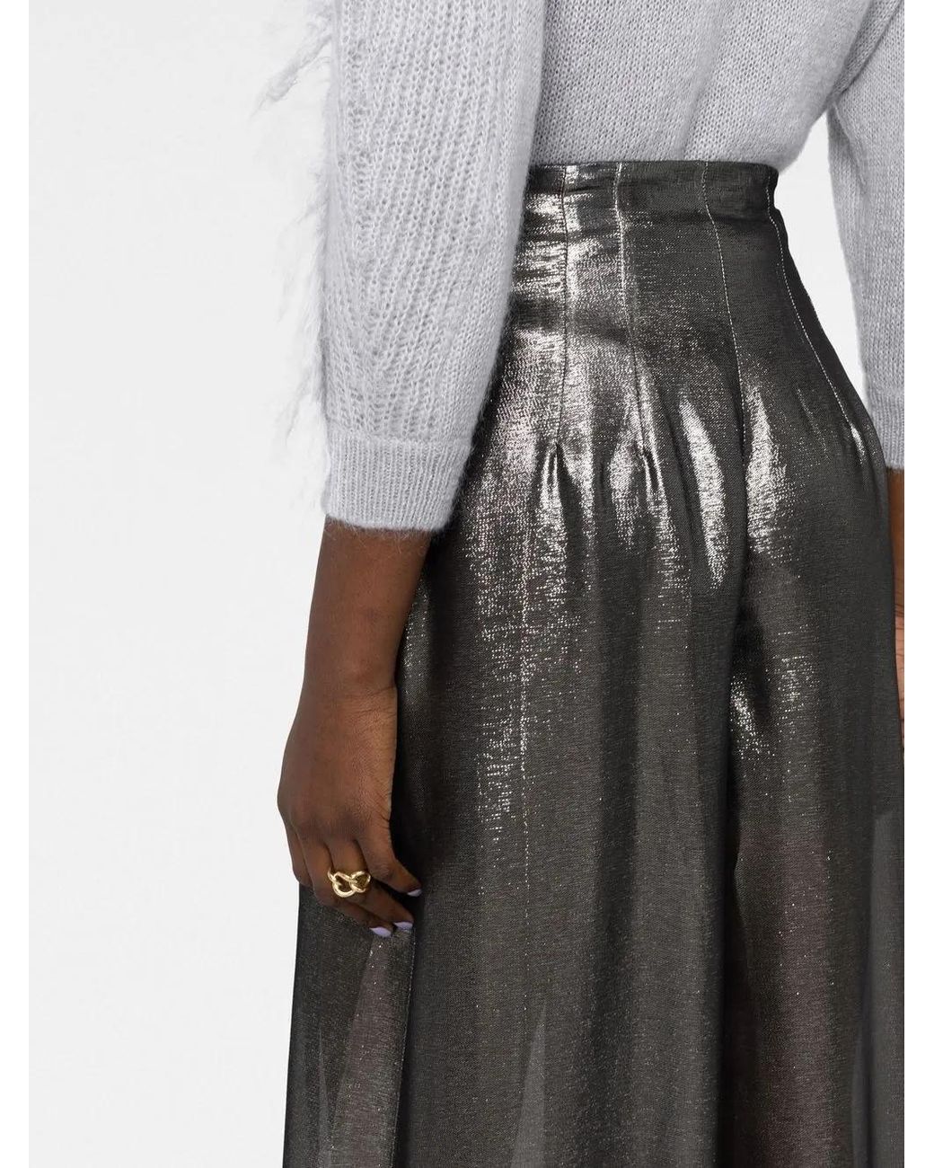Alberta Ferretti Gray Metallic High Waist Wide-Leg Trousers