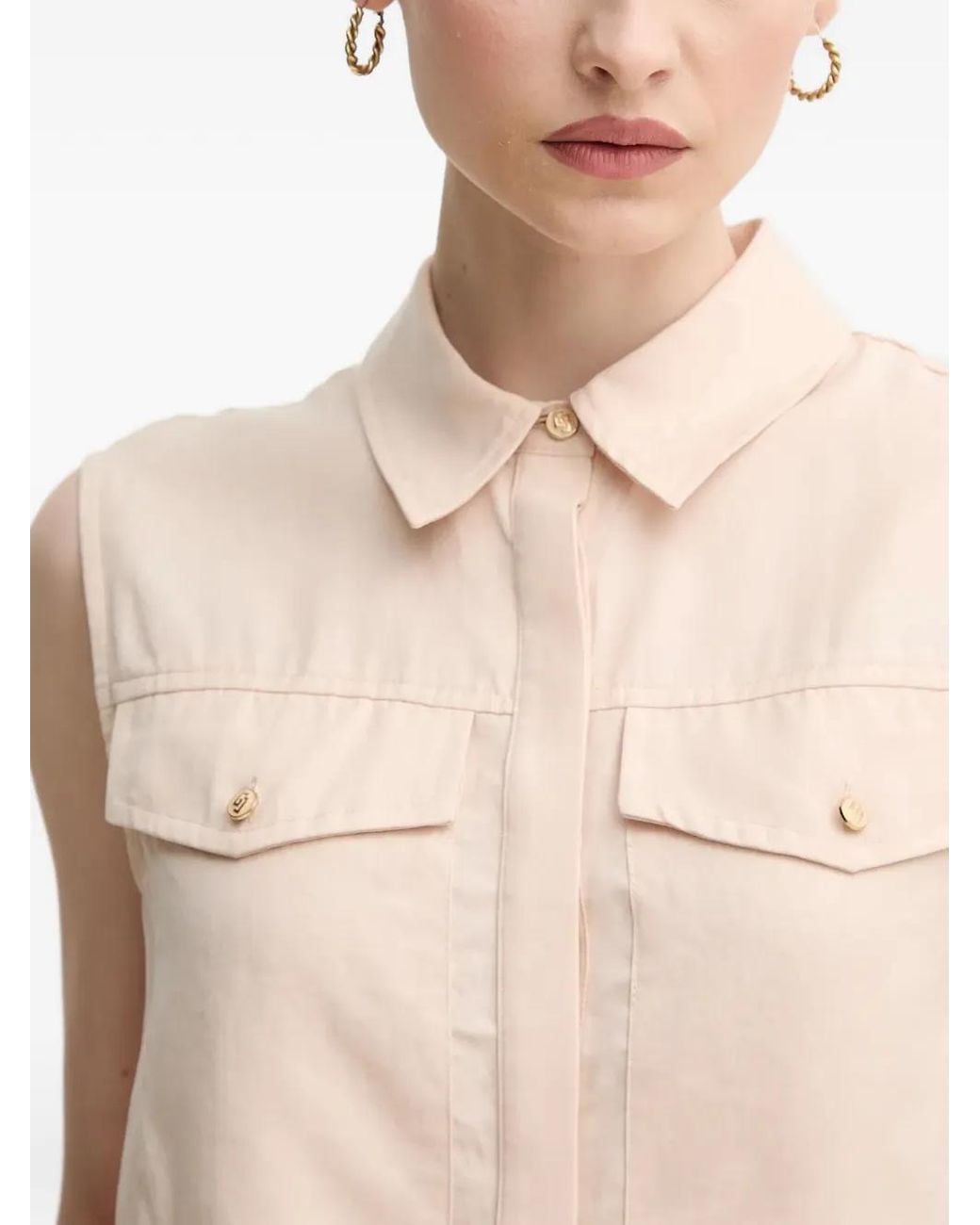 GAUDI Natural Polo-Collar Chest-Pocket Shirt