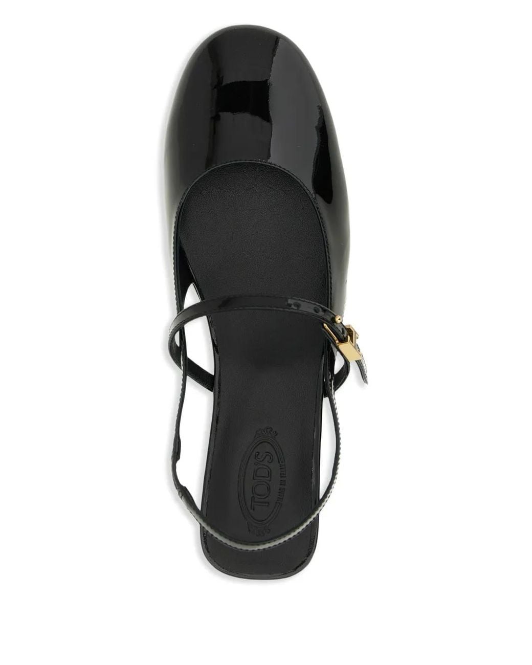 Tod's Black Ballerine Slingback En Cuir Verni Noir À Talon Doré
