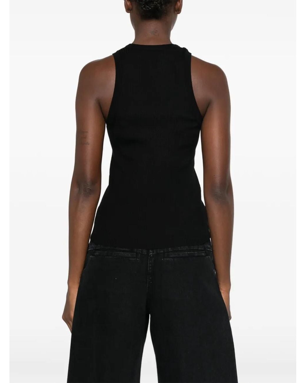 Pinko Black Ribbed Top With Sheer Love Birds Logo
