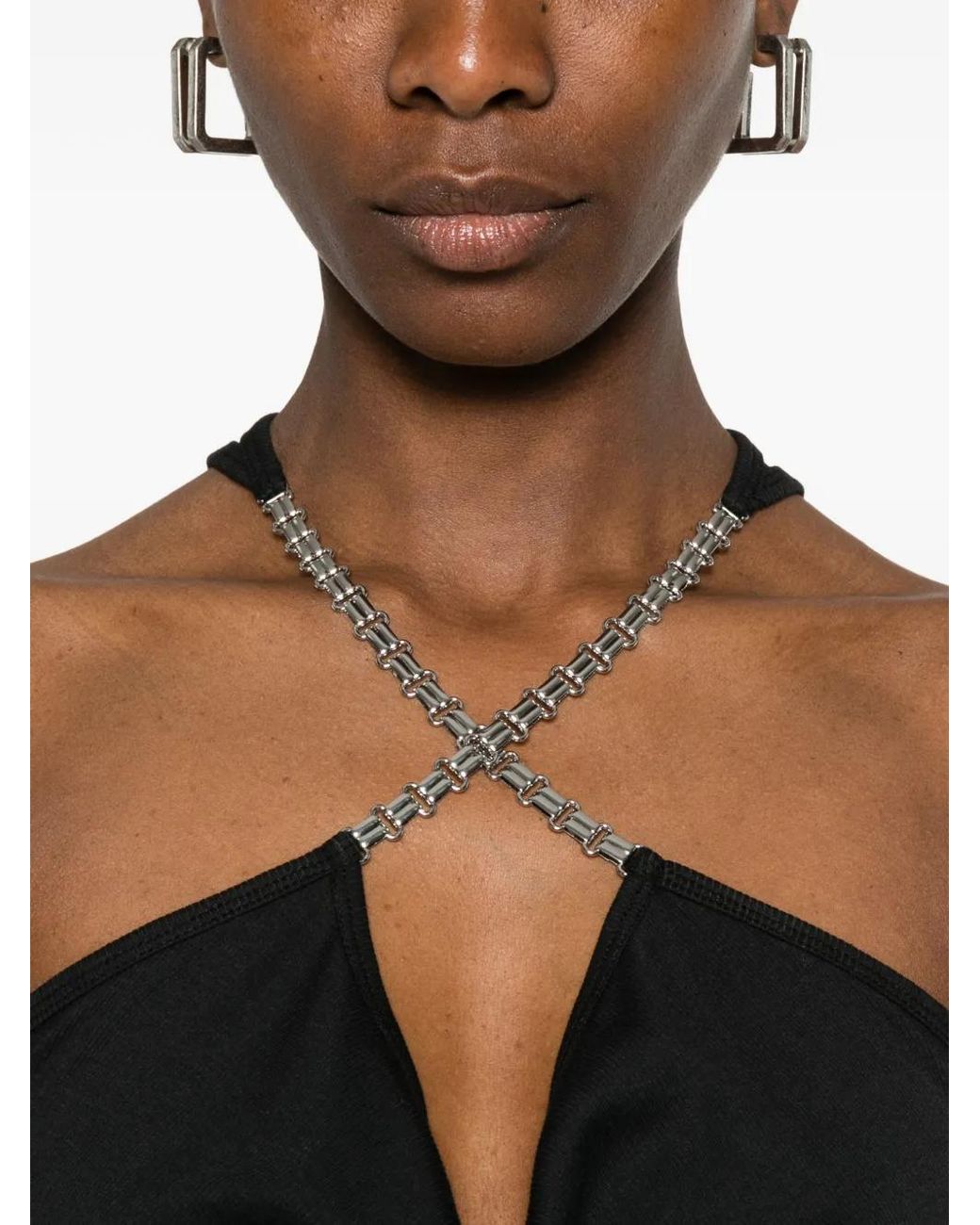 M I S B H V Black Chain Halter-Neck Top
