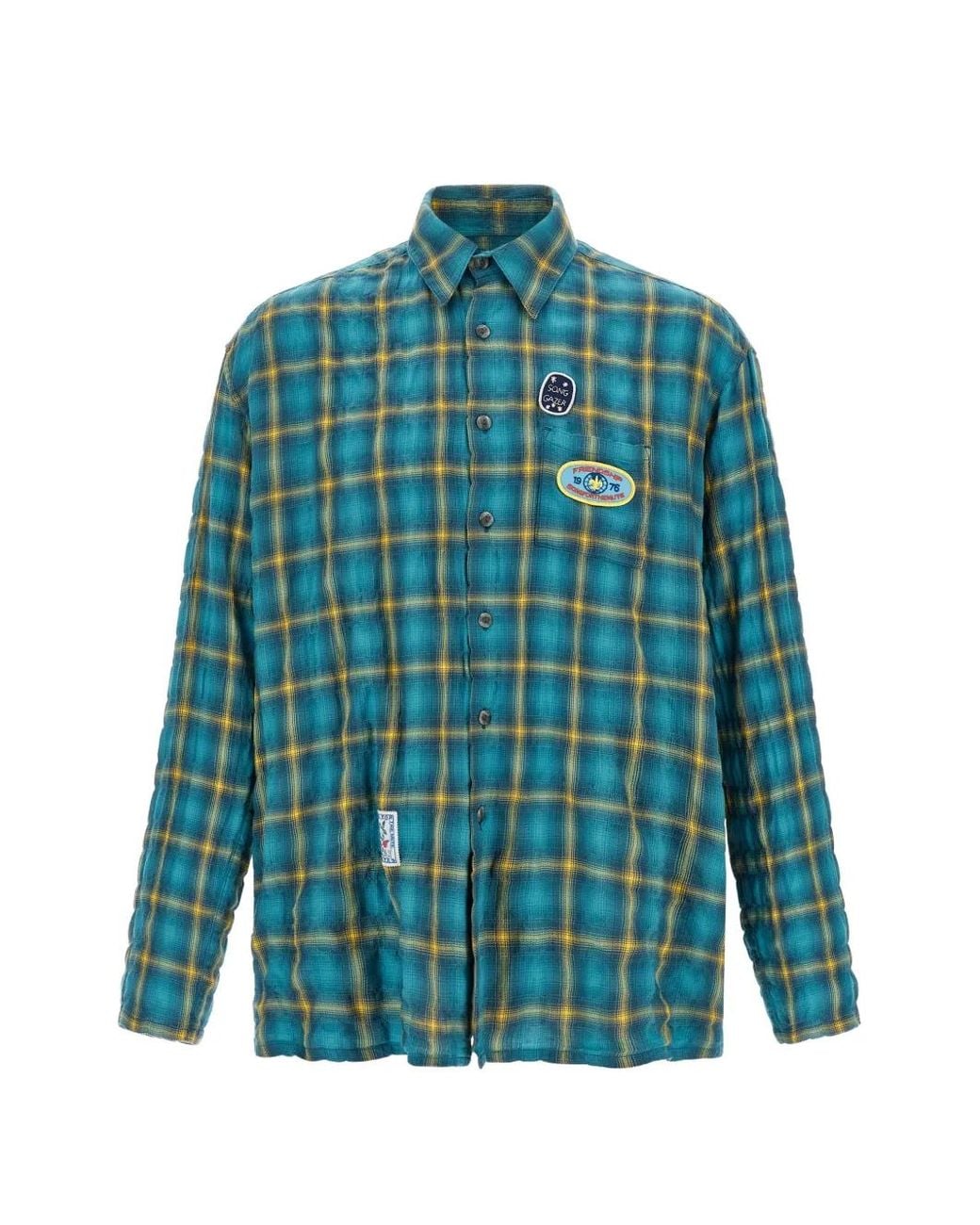 Song For The Mute Blue School Check-Pattern Patch-Detail Shirt for men