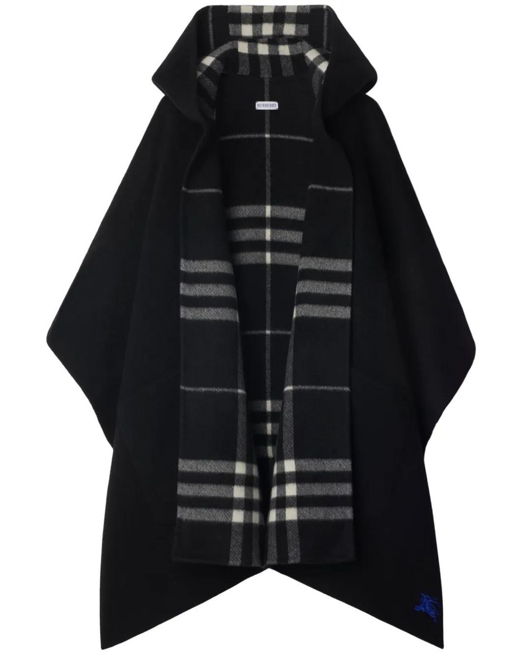 Burberry Black Reversible Check Cashmere Cape