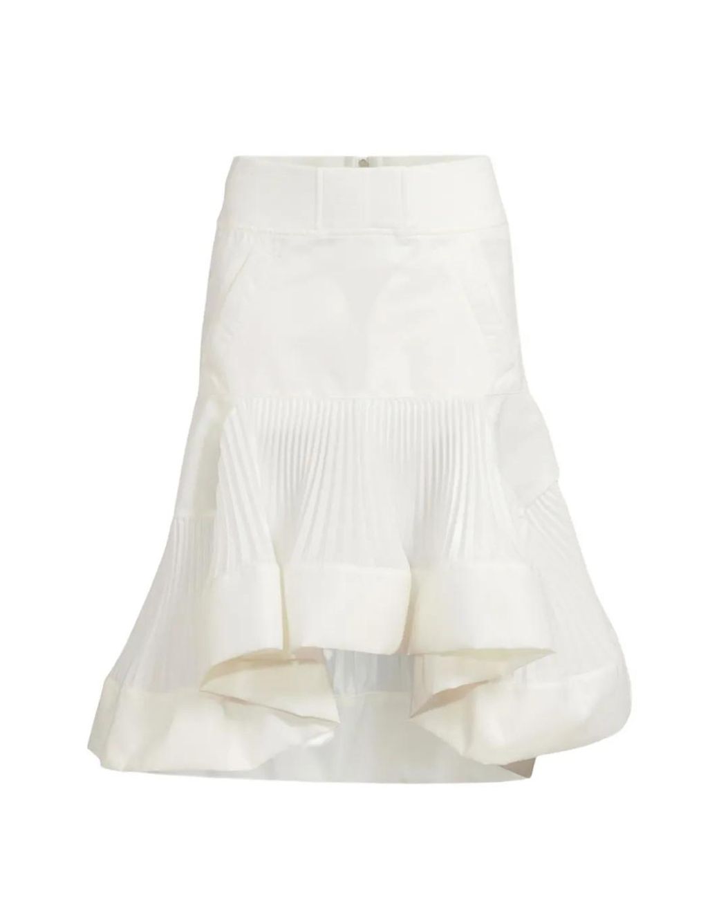 Sacai White Ruffled Pleated A-Line Skirt