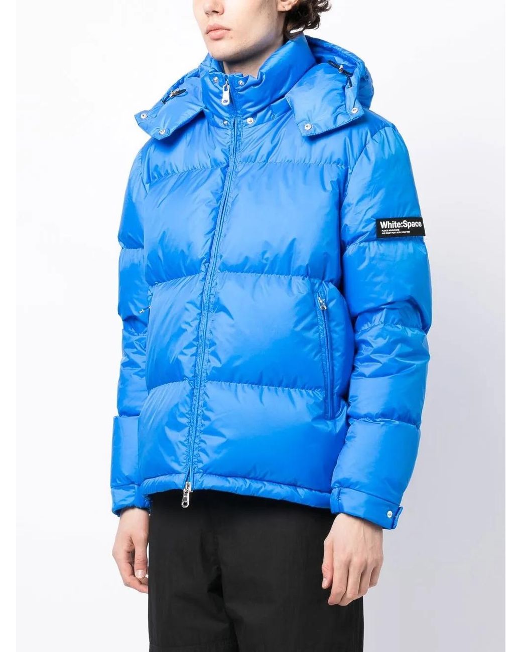 White/space Blue Logo-Patch Hooded Padded Jacket for men