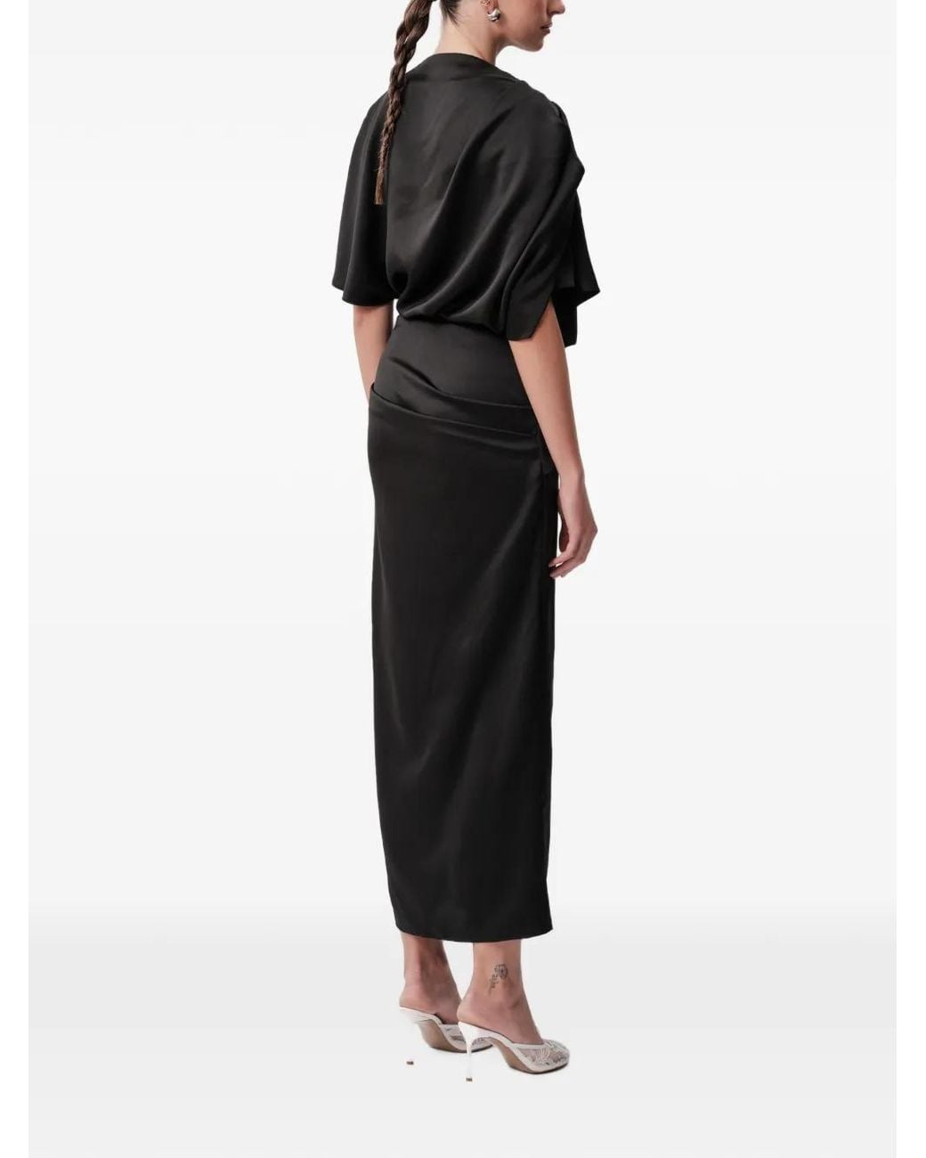 Concepto Black Void Asymmetric-Drape Straight-Skirt Midi Dress