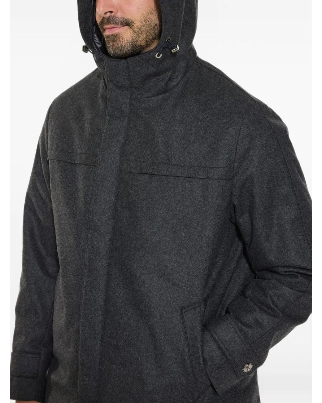 Norwegian Wool Black Davos Hooded Coat for men