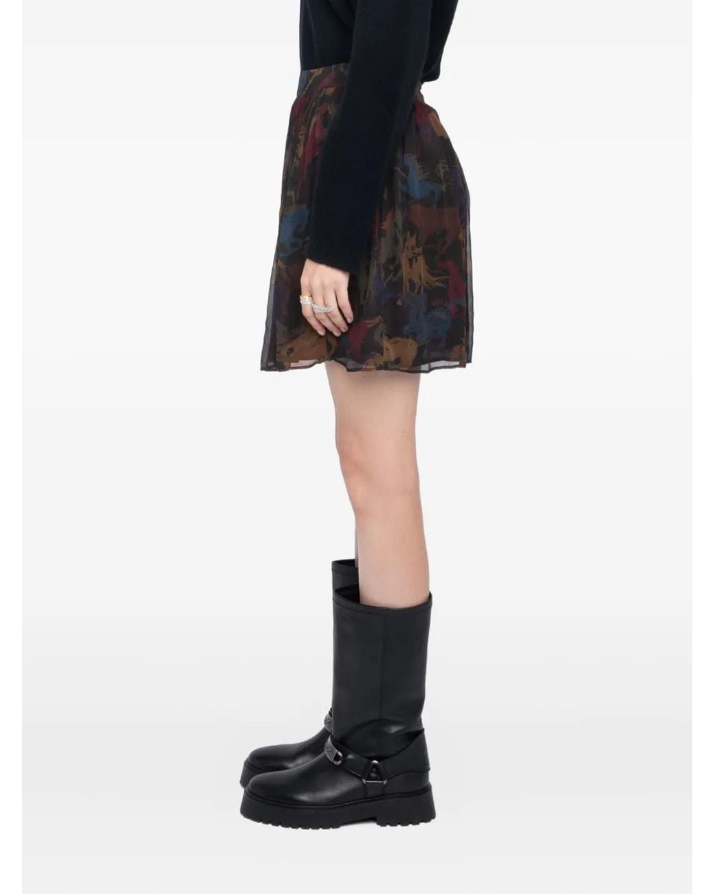 Zadig & Voltaire Black Pleated Horse-Print Skirt