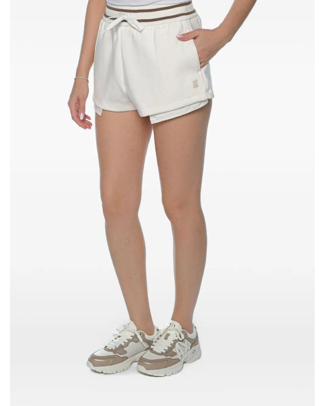 ARMANI EXCHANGE White Layered-Effect Drawstring Mini Shorts