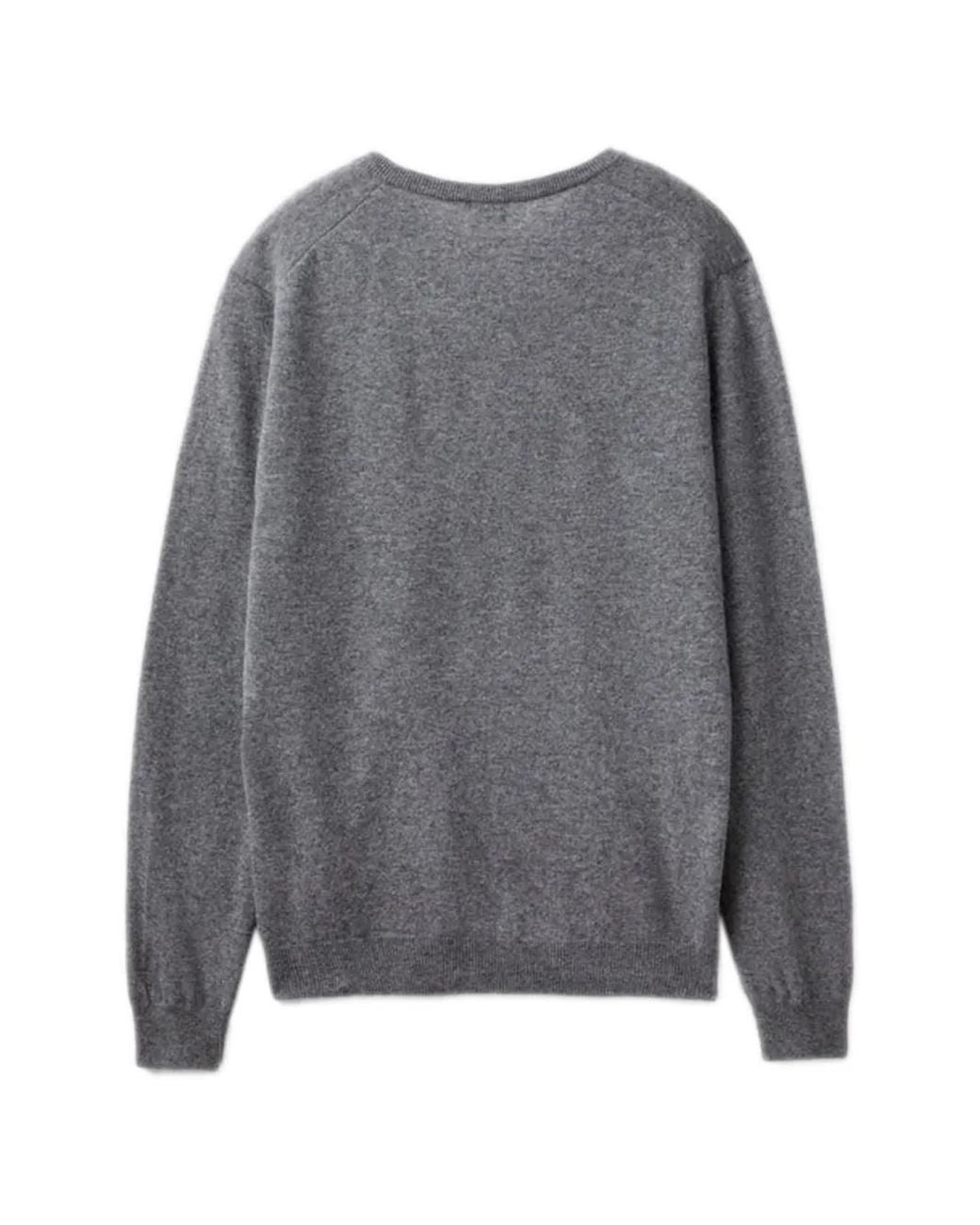 Benetton Gray V-Neck Sweater for men
