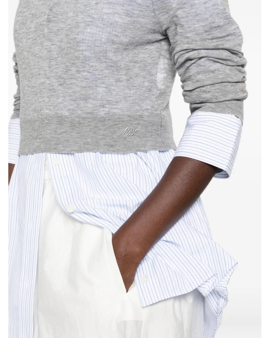 Alexander Wang White Layered-Design Logo-Embroidered Sweater