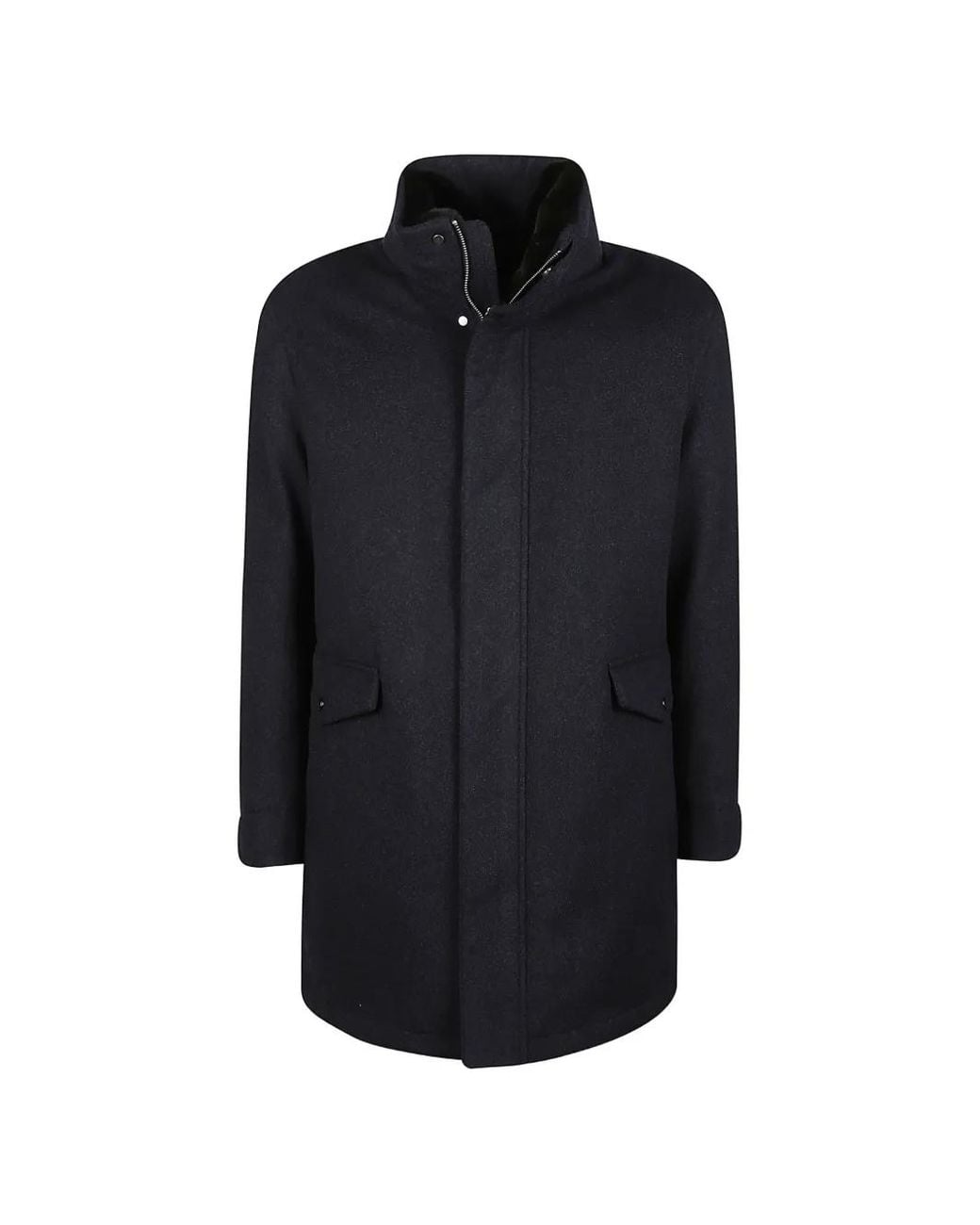 Montecore Blue High-Neck Wool Coat for men