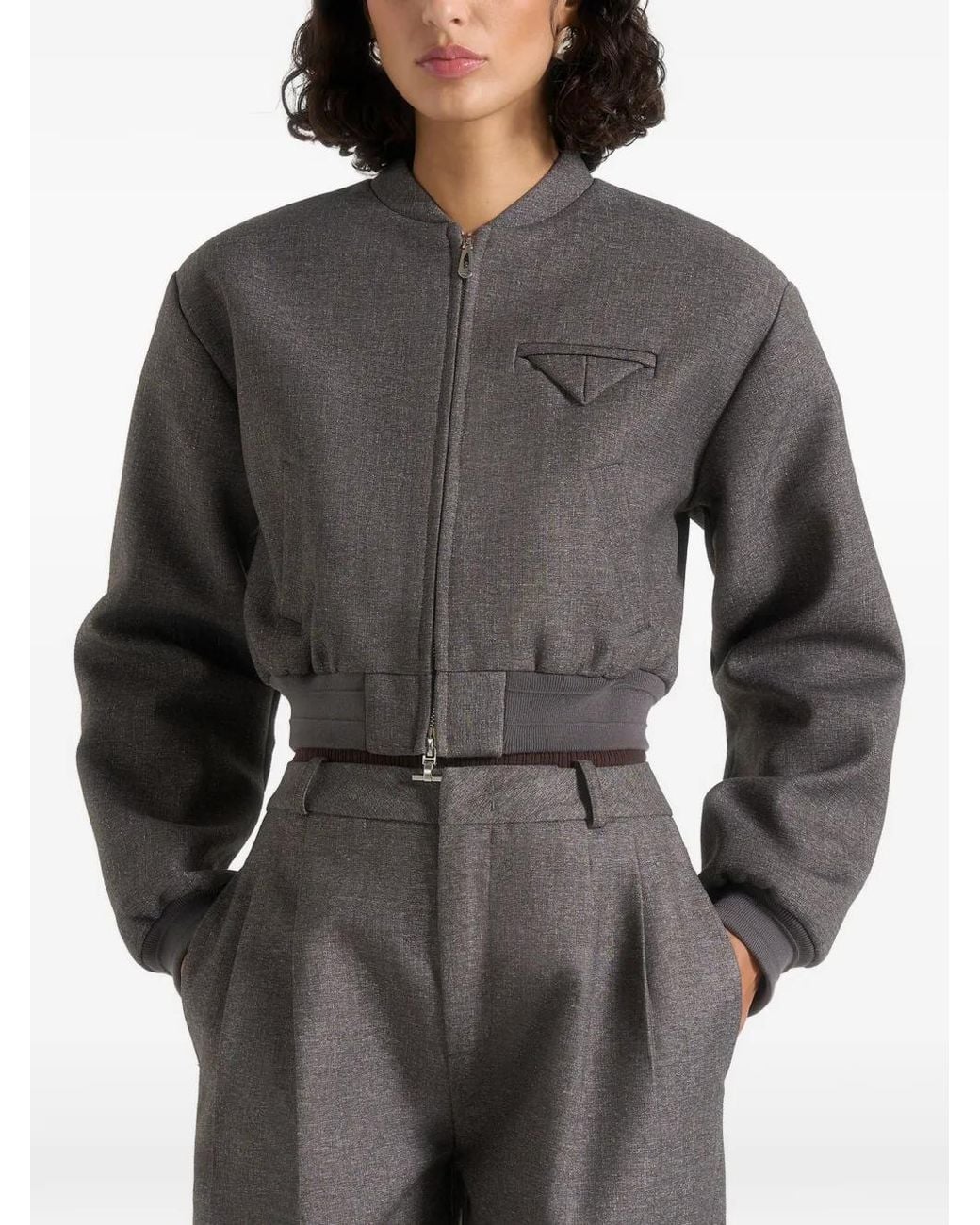 Manière De Voir Gray Monique Suede Wide Shoulder Bomber Jacket