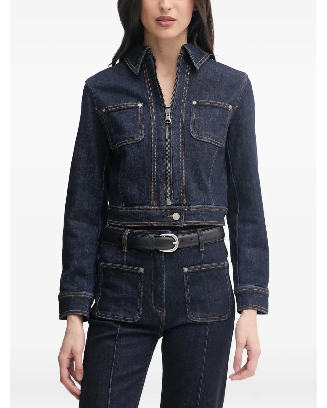 Benetton Blue Cropped Zip-Up Denim Jacket