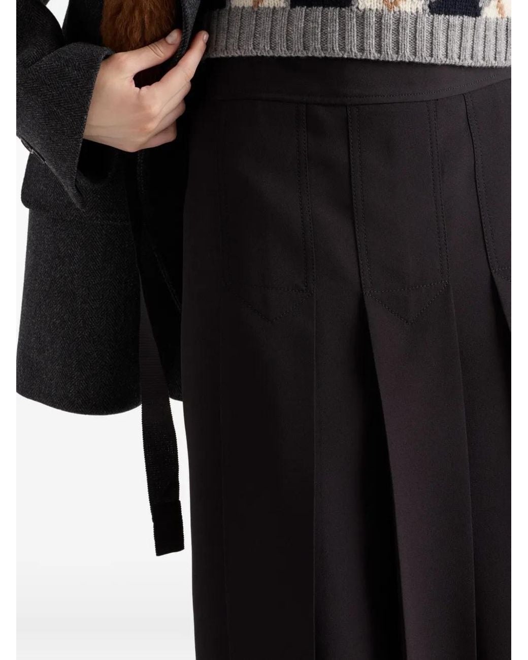 Prada Black Pleated-Panel Midi Skirt