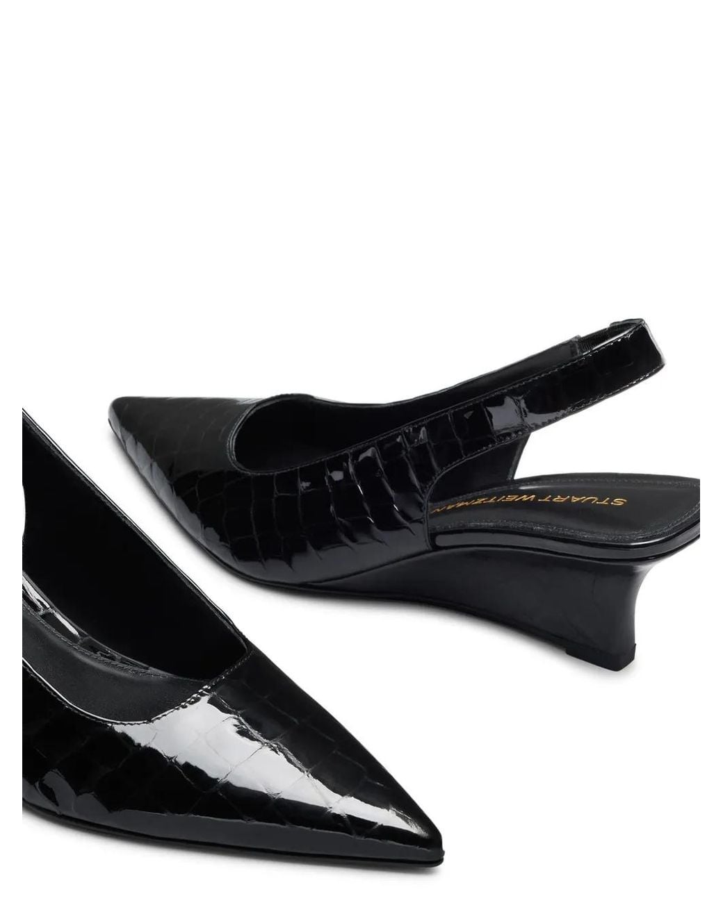 Stuart Weitzman Black Slingback-Pumps Mit Kroko-Effekt