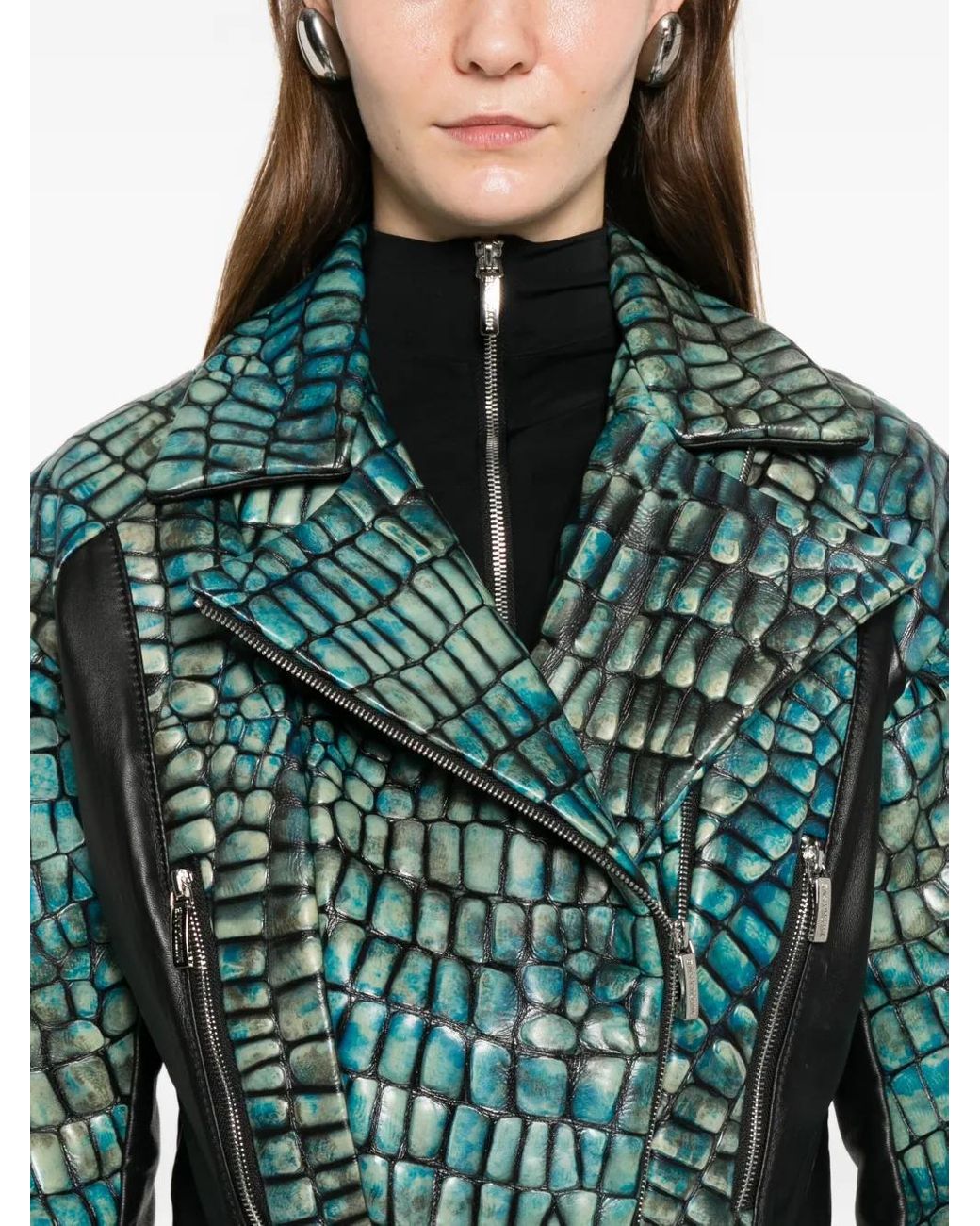 MITILIANE COUTURE Green Embossed Leather Jacket