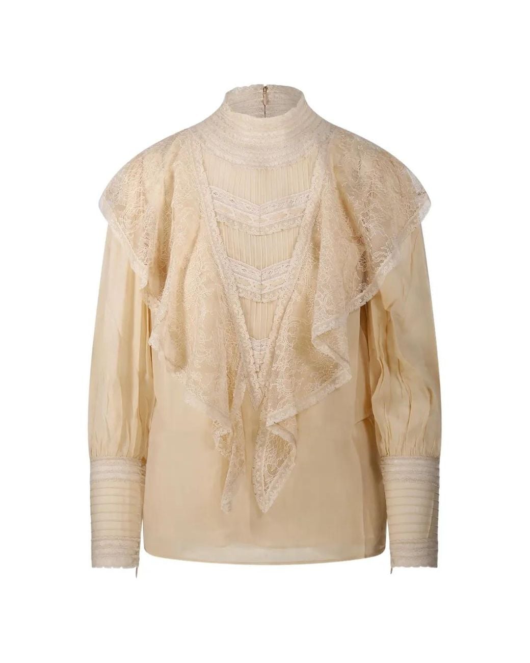Zimmermann Natural Lace-Trimmed Ruffled Blouse
