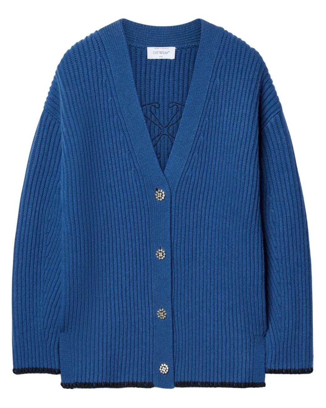 Off-White c/o Virgil Abloh Blue Logo-Embroidered Cardigan