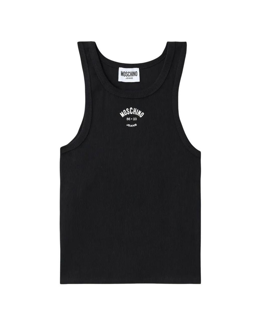 Moschino Black Ribbed Logo-Print Top