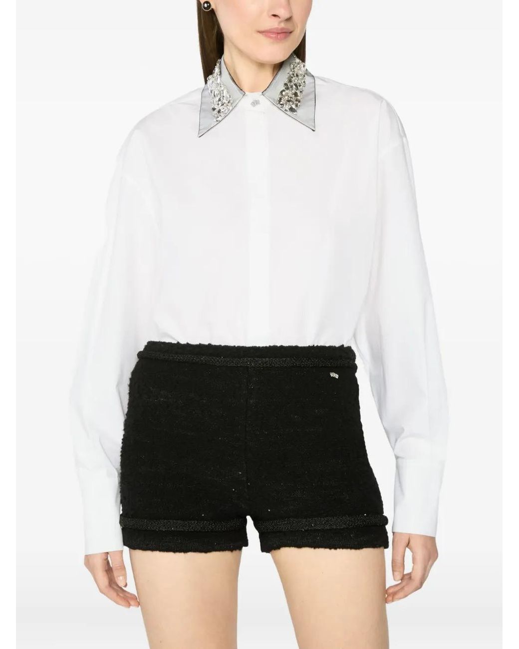 Genny White Crystal Embellished-Collar Shirt