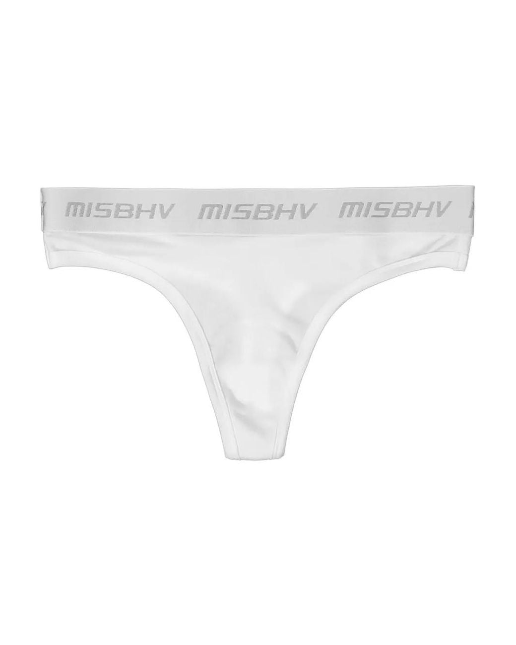 M I S B H V White Logo Waistband Thong
