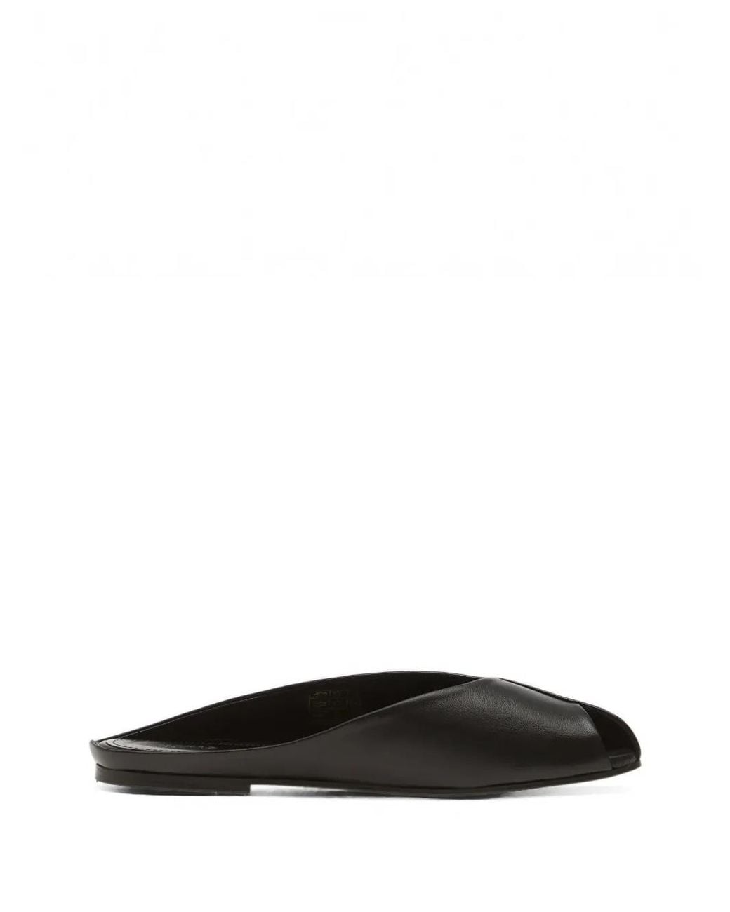 Alohas Black Peep-Toe Leather Flat Sandals