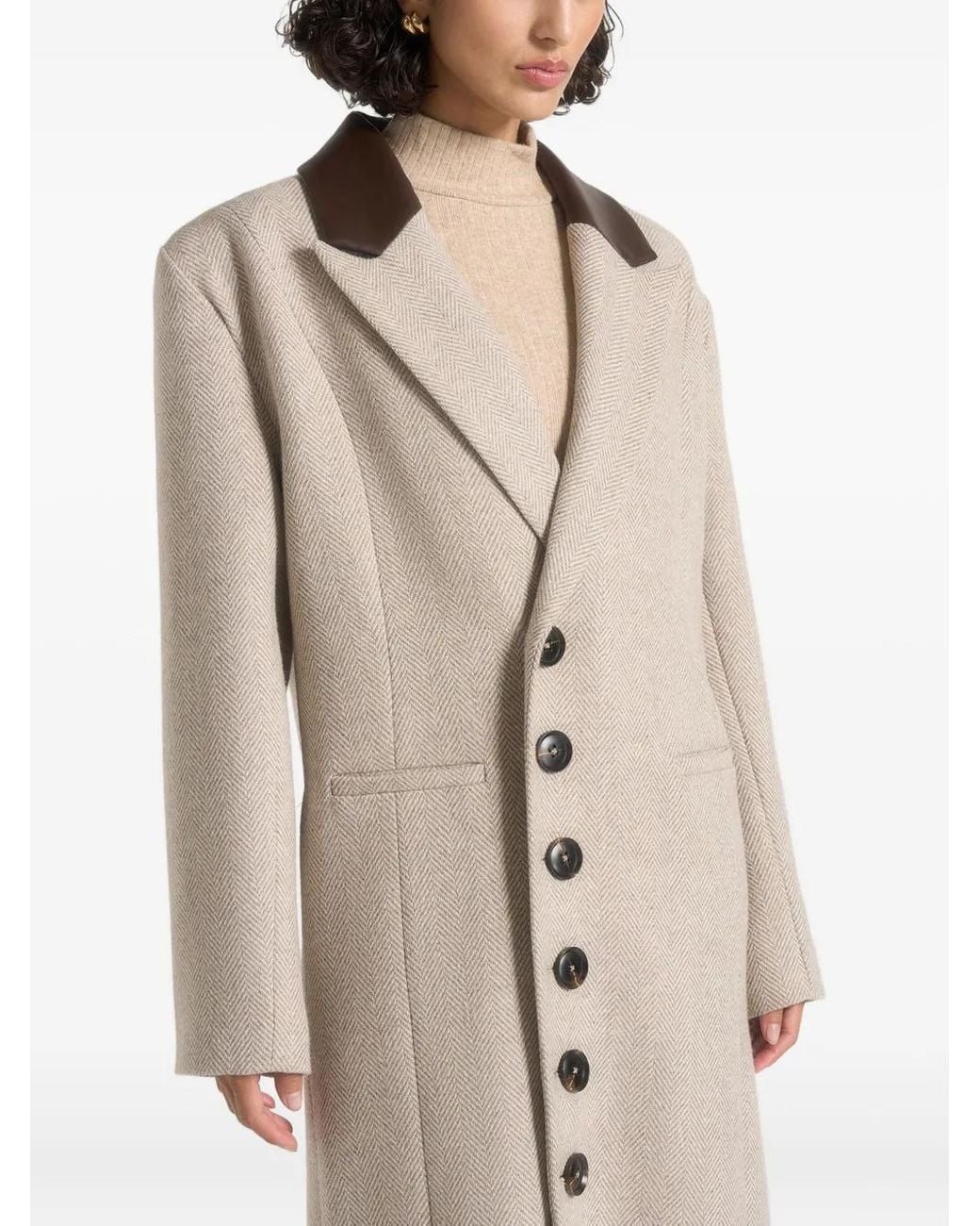 Manière De Voir Natural Anissa Herringbone Wool Oversized Coat With Leather Belt