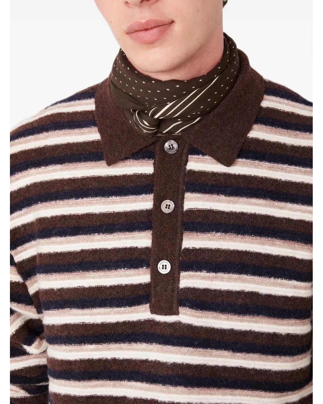 Officine Generale Brown Patchi Striped Polo Sweater for men