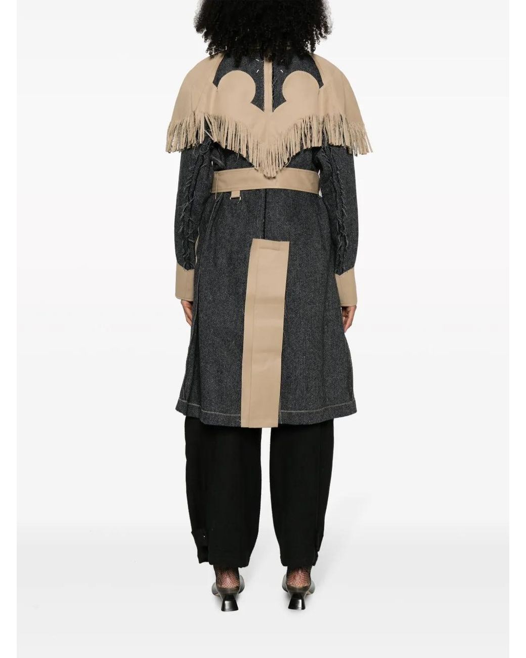 Maison Margiela Black Fringed Panelled Single-Breasted Coat