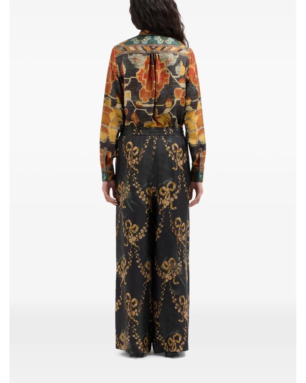 Pierre Louis Mascia Black Aloe Floral-Print Silk Palazzo Pants
