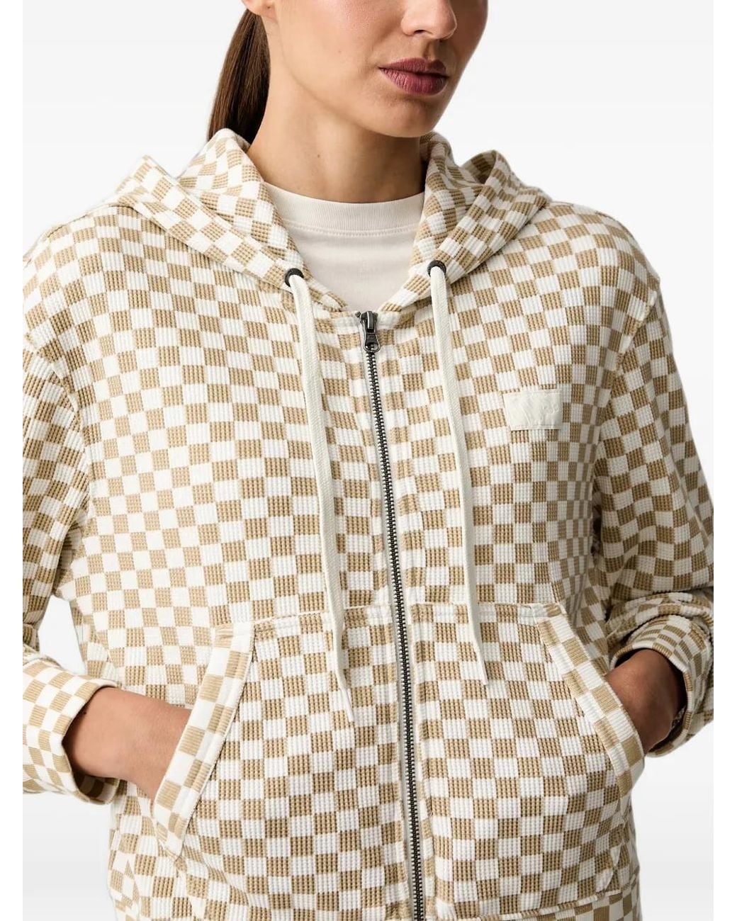 Vans Natural Pierce Shrunken Checkerboard-Print Waffle-Knit Hoodie