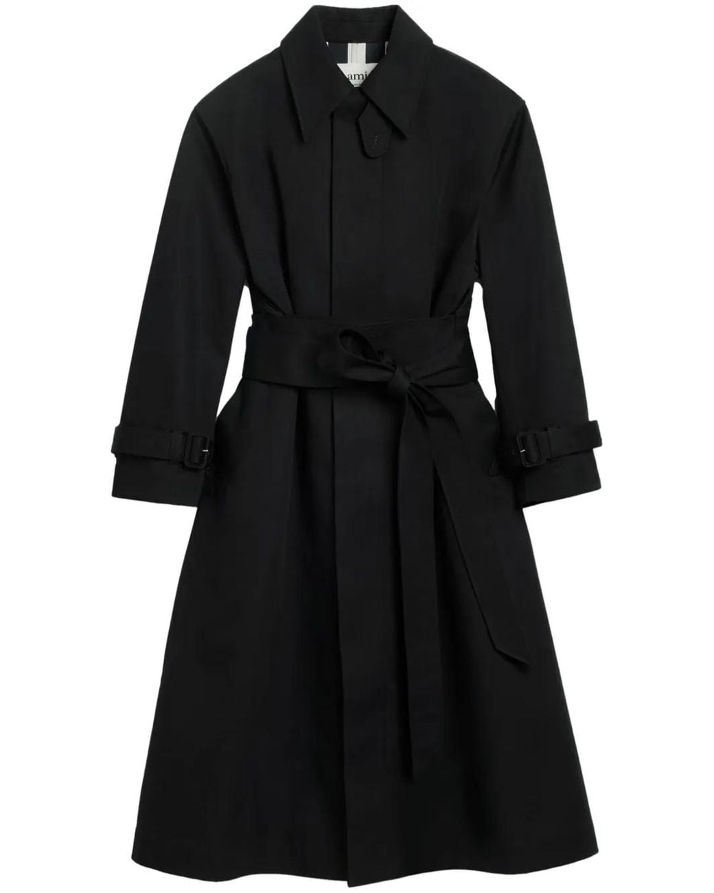 AMI Black Belted Cotton Trench Coat