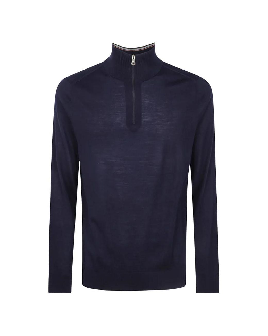 Paul Smith Blue Washable Merino Wool Zip-Neck Sweater for men
