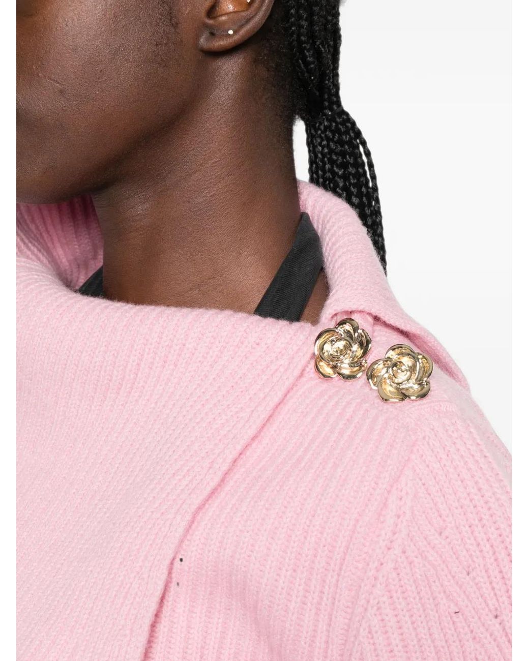 Blumarine Pink Off-Shoulder Rose-Embellished Sweater