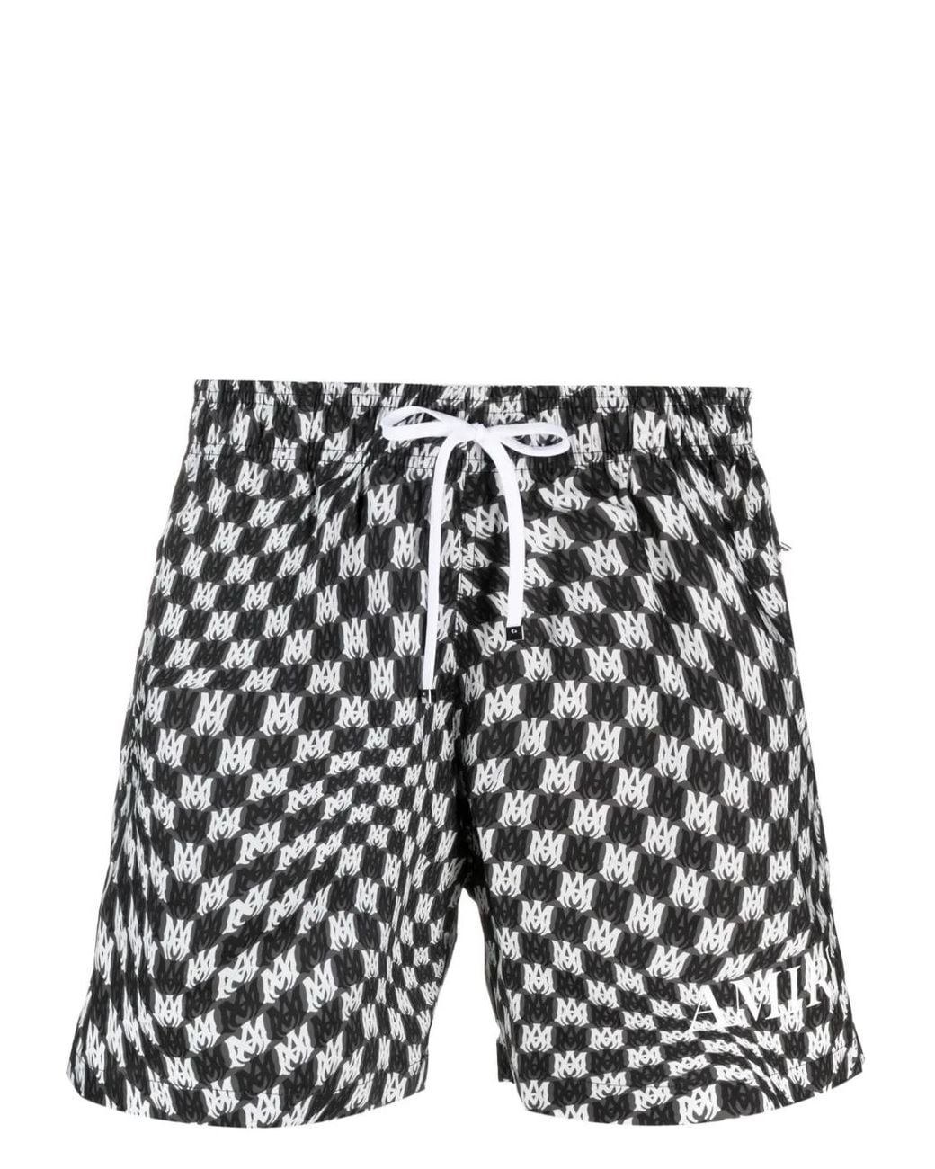 Amiri Black Wavy Ma-Logo Drawstring-Waisted Swim Shorts for men