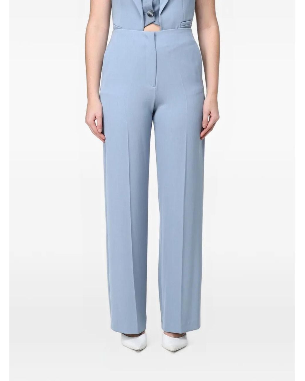 Hanita Blue Pressed-Crease Tailored Trousers