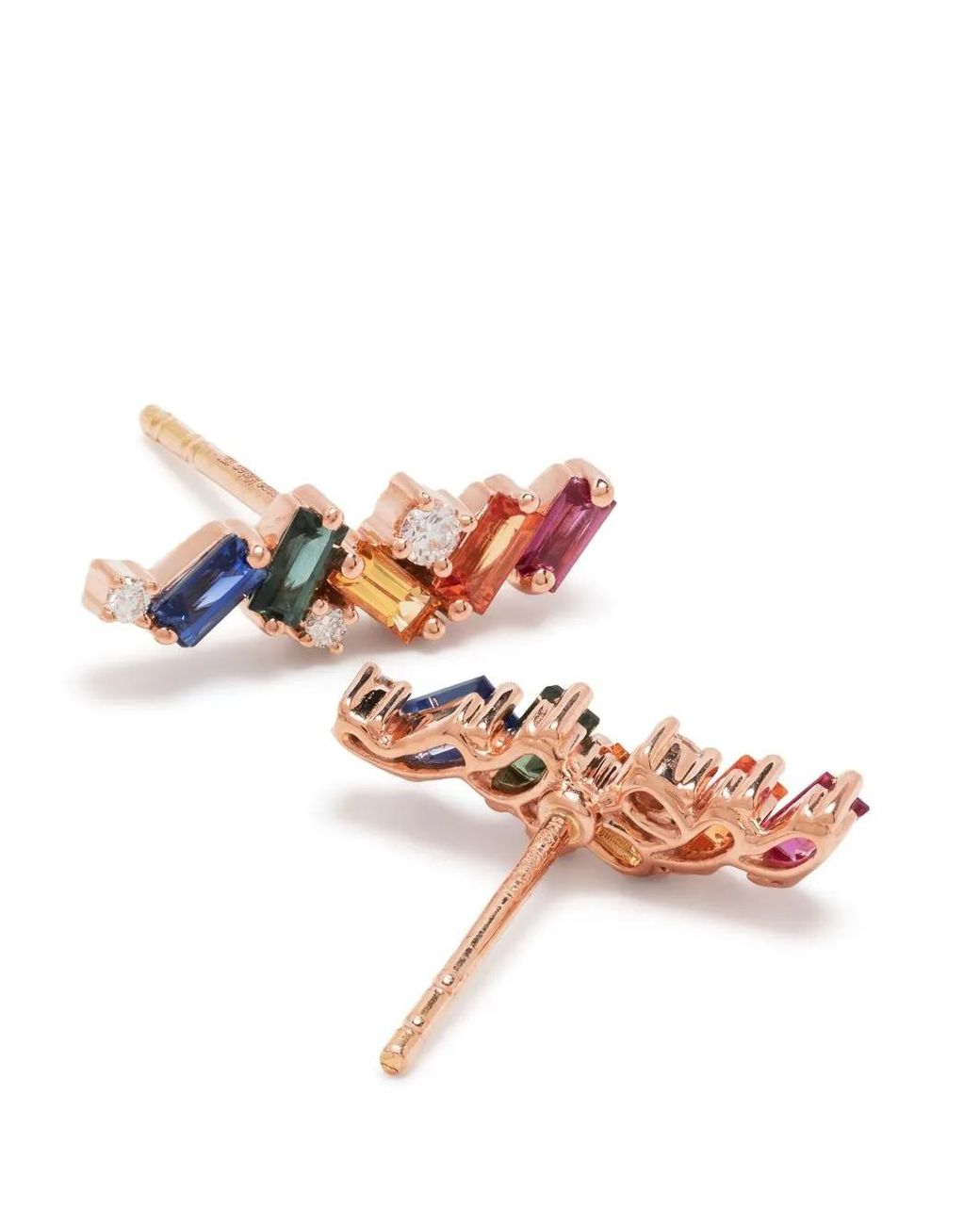 Suzanne Kalan White 18Kt Rose Zigzag Diamond Stud Earrings