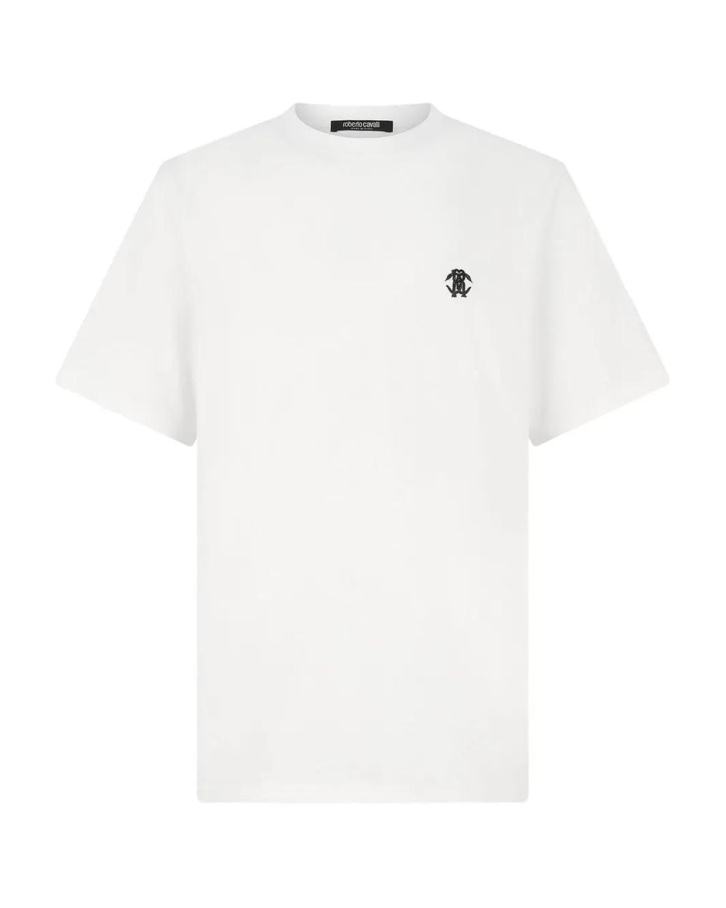 Roberto Cavalli White Embroidered-Logo T-Shirt for men